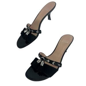 Stuart Weitzman Suede Kitten Heel Slide Sandals Tassel 7.5